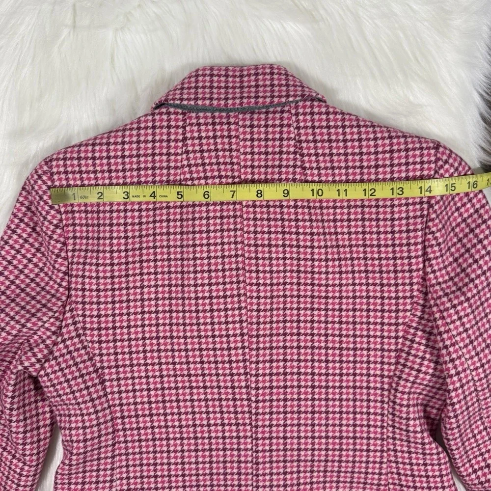 J.‎ Crew Women's Size 4 P Petite Pink Houndstooth Wool Blend Blazer Jacket BA809